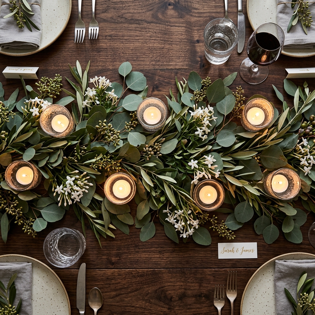 Greenery Runner with Warm Candles